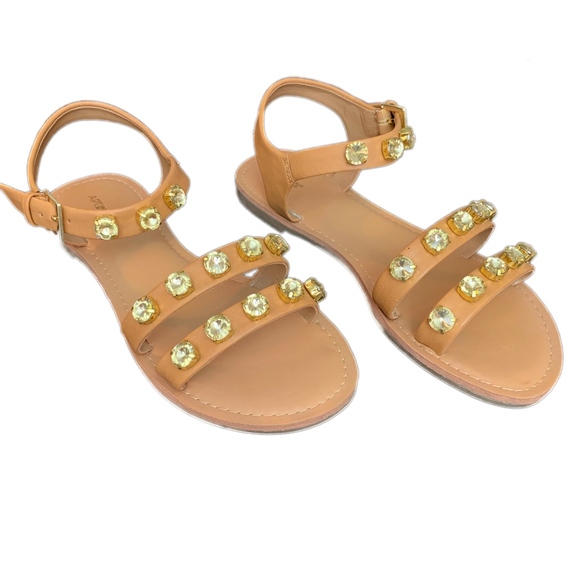 APT. 9 Sandals Flats Jeweled Buckle Summer Bohemian Cognac Tan Size 8 - Picture 1 of 5